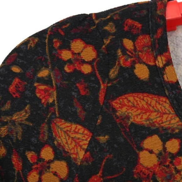 LuLaRoe Nicole Fit‎ & Flare A-Line Dress Black Gold Mustard Red Floral Leaves XS - Picture 9 of 12